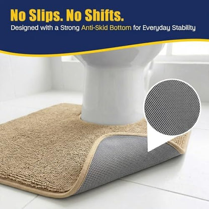 Muddy Mat® CloudStep Bathroom Rugs 2 Piece Set, Non Slip Bath Mats for Bathroom, Absorbent Memory Foam Chenille, Machine Washable Quick Dry Toilet Rug Set, Beige 20"x30" + 20"x20" U-Shaped - color: Beige