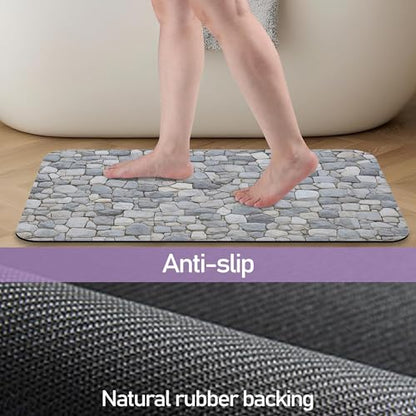 Stone Pattern Bathroom Rugs Mat, Super Absorbent Quick Drying Floor Mat for Bathroom Entryway 17"x30" - color: Stone Pattern