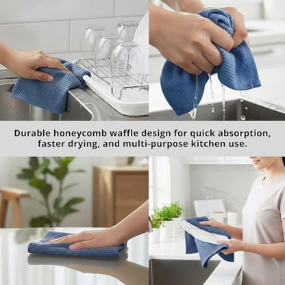 Waffle Weave Kitchen Towel, 100% Cotton - 15x25 Inches with Hanging Loop, Ultra Soft Absorbent Quick Drying Dish Cloth, Tea and Hand Towels, 4 Pack - Spring Easter Summer - Smoky Grey - color: Smoky Blue, size: 15 x 25 - 4 Pack