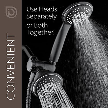 High Pressure 24-Function Dual 2-in-1 Handheld Shower Head Combo | With Self-clean Nozzles, 3-way Anti-swivel Water Diverter, and Premium Stainless Steel Hose / Matte Black Plated Finish - color: Matte Black, size: 2.5 Gallon Per Minute