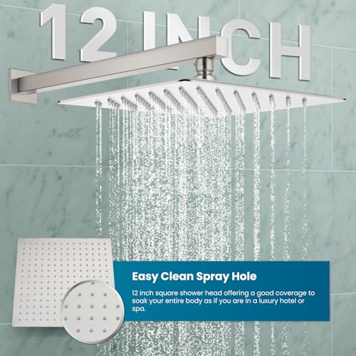 gotonovo Rainfall Bathroom Shower System Rain Shower Head and Handle Set Wall Mounted Shower Complete Combo Solid Brass Pressure Balancing Shower Mixer Valve 12 Inch Brushed Nickel - color: Brushed Nickel, size: 12 Inch