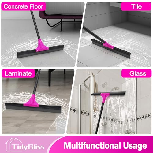 TidyBliss Floor Squeegee Heavy Duty with 58.3 inches Long Handle, Rubber Foam Water Scraper Broom Epoxy Wiper Mop for Cleaning Concrete Pool Rug Garage Deck Shower Window Outdoor Indoor
