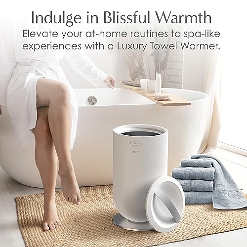Pure Enrichment PureBliss Luxury Towel Warmer - Extra Large 20L Heats Towels, Robes, Blankets, or Clothing - Modern Bucket Design, 4 Heat Timer Settings & Auto Shut-Off (White & Brushed Silver) - color: White & Brushed Silver