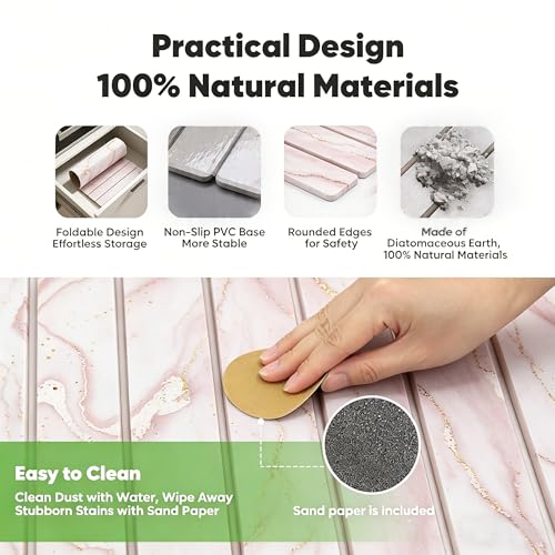 Stone Drying Mat for Kitchen Counter, Quick Diatomaceous Earth Mats for Dishes, 24"L x 16" W Super Absorbent Fast-Drying Collapsible Countertop Stone Mat (Marble White-07, 24" x 16") - color: Marble White-07