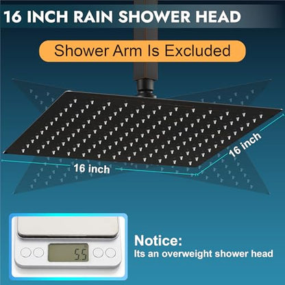 Midanya Square Rain Shower Head,High Pressure,Oil Rubbed Bronze 16 Inch | 360°Swivel,Ceiling or Wall Mount,Waterfall Full Body Coverage,Bathroom Remodel,Stainless Steel Large Rainfall Shower Head - color: Bronze, size: 16 Inch