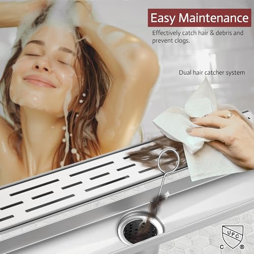 Linear Shower Drain, 12" Brushed Nickel, Easy to Install & Clean | Including Hair Catcher & Removable Grate, Fits No-hub System, 304 Stainless Steel(Drain Base Not Included) - color: Brushed Nickel, size: 12 Inch