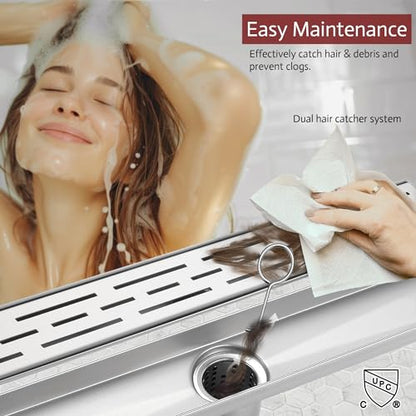 Linear Shower Drain, 12" Brushed Nickel, Easy to Install & Clean | Including Hair Catcher & Removable Grate, Fits No-hub System, 304 Stainless Steel(Drain Base Not Included) - color: Brushed Nickel, size: 12 Inch