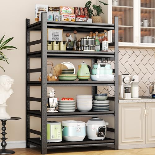 Kitchen Storage Shelves, Heavy Duty Shelving Unit, 5-Tier Adjustable Pantry Shelf, Food and Beverage Storage Shelves, Durable Metal Shelving, Appliance Storage, Black (36" W*16" D*72" H) - size: With Fences-5 Tier-72"H*36"W*16"D
