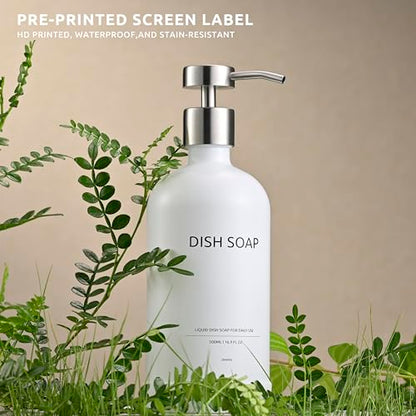 Glass Soap Dispenser Bathroom Set by Janxin, Foaming Kitchen soap Dispenser with Ceramic Tray for Dish Soap, Liquid Soap Dispenser for Hand Soap, Lotion, Body Wash (White+Silver) - color: White Silver D