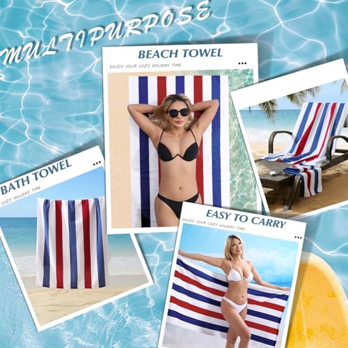 Beach Towel Set-4 Pack 30"x60" Sand Free Stripe Beach Towel for Pool,Bathroom,Soft Absorbent Quick Dry Lightweight Beach Bath Towel,Camping Blanket,Travel Towel,Beach Essentials for Adults,Red/Blue - color: Red/ Blue