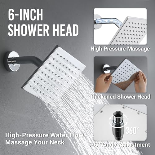 Thermostatic Shower System, Dual Rainfall Shower Faucet(Chrome) | 12 Inch Shower Head, 6 Inch Wall Mount Head, High Pressure Handheld Sprayer, Push Button Valve - color: Polished Chrome