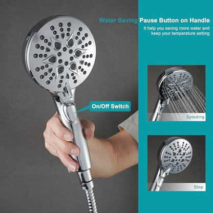 GwernKB Handheld Shower Head with ON OFF Switch & 79in Stainless Steel Hose | Built-in Power Spray,7-Setting High Pressure Spray with Bracket & Extra No Drilling Wall Shower Holder for Lower Mount,Silver - color: Silver