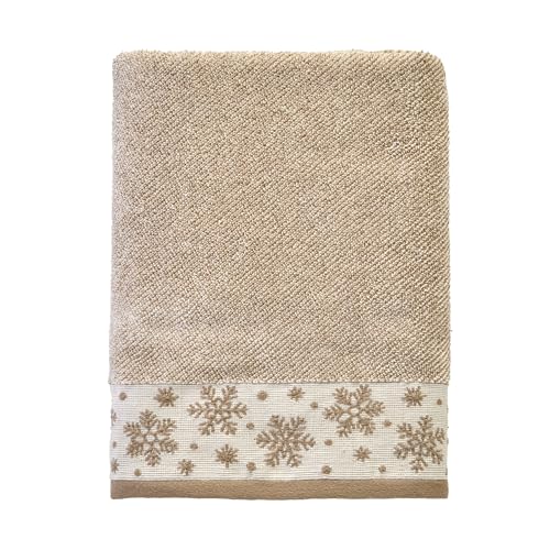 SKL Home Christmas/Winter Heather Snowflake Bath Towel, 100% Cotton, Tan | 100% Cotton. 500 GSM. Plush & absorbent jacquard. Great for holiday gifting. - color: Heather Snowflake (Tan), style: Bath Towel