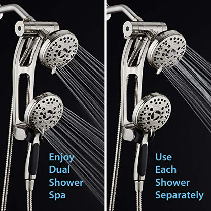 High Pressure 48-mode Luxury 3-way Combo with Adjustable Extension Arm – Dual Rain & Handheld Shower Head – Extra Long 6 Foot Stainless Steel Hose – All Brushed Nickel Finish – Top US Brand - color: Brushed Nickel