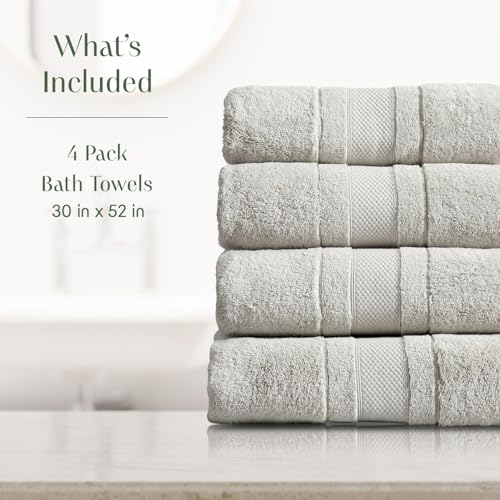 Luxury 100% Cotton Bath Towels Set | 4-Pack | Premium Grey | 700 GSM | Premium Bath Towels | Ultra Soft Thick Plush & Highly Absorbent | Luxury Hotel & Spa Bathroom Towels - color: High Rise Grey, size: 4 Pack Bath