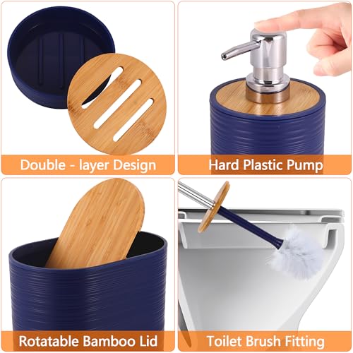 25 PCS Navyblue Bathroom Accessories Set丨Shower Curtain Bathroom Accessory | All-in-One Kit with Shower Curtain,rug,Trash Can,Toothbrush Holder,Toilet BrushSoap Dispenser,Toothbrush Cup,etc for Home - color: Navy Blue