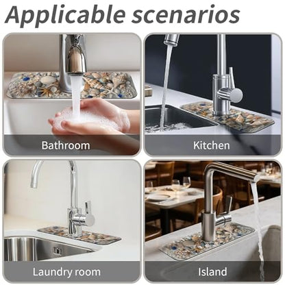 Faucet Fast Absorbent Pad - Beach Sand Shells Starfish , Suitable For Kitchen, Bathroom, Island And Other Scenes - color: Beach Sand Shells Starfish
