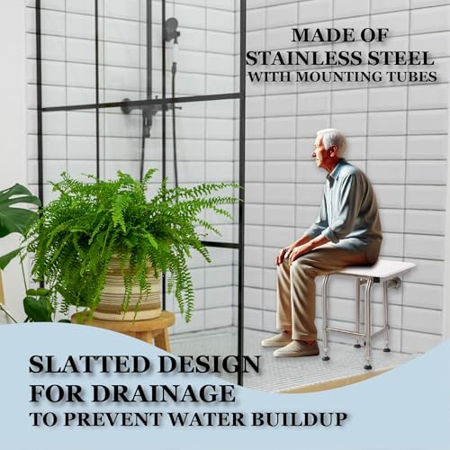 HDP Shower Seat With Legs - ADA Heavy Duty Chair for Inside Shower 400lbs | 304 Stainless Steel | for Elderly and Disabled | Folding Wall Mounted | 26" x16" - size: 26