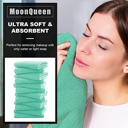 MOONQUEEN Microfiber Facial Cloths Fast Drying Washcloth 12 Pack - Premium Soft Makeup Remover Cloths - Aqua Green - color: Aqua Green, size: 12x12 Inch (Pack of 12)
