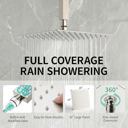 SR SUN RISE Brass 10 Inches Ceiling Mounted Shower System Brushed Nickel Bathroom Luxury Rain Mixer Shower Combo Set Ceiling Install Rainfall Shower Head System - color: Brushed Nickel, style: 10 inch
