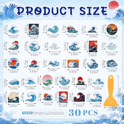 Fullhawl 30 Pcs Ocean Wave Non Slip Bathtub Stickers with Scraper | Ocean Wave, Textured PEVA, Anti Slip Shower Floor Decals, Bath Treads, Tubs, Showers and Smooth Tile Floors - style: Wave