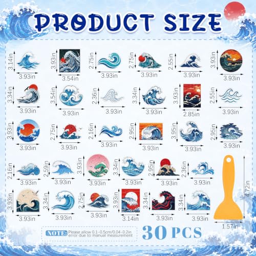 Fullhawl 30 Pcs Ocean Wave Non Slip Bathtub Stickers with Scraper | Ocean Wave, Textured PEVA, Anti Slip Shower Floor Decals, Bath Treads, Tubs, Showers and Smooth Tile Floors - style: Wave