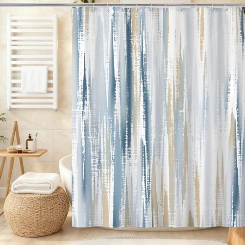 Abstract Art Shower Curtain, Contemporary Boho Chic Shower Curtains for Bathroom, Light Blue Orange White Waterproof Polyester Fabric Shower Curtain Set with Hooks, Standard Size 72 x 72 inches - color: Blue Yellow