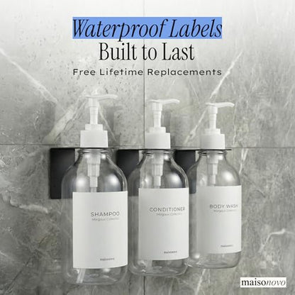 MaisoNovo Shampoo and Conditioner Dispenser|Refillable Clear Set of 3 | No Drill Wall Mount - Shower Soap Dispenser · Holds Body Wash or Hand Soap · Wall Soap Dispenser - For shower and bathroom - color: Clear Set of 3