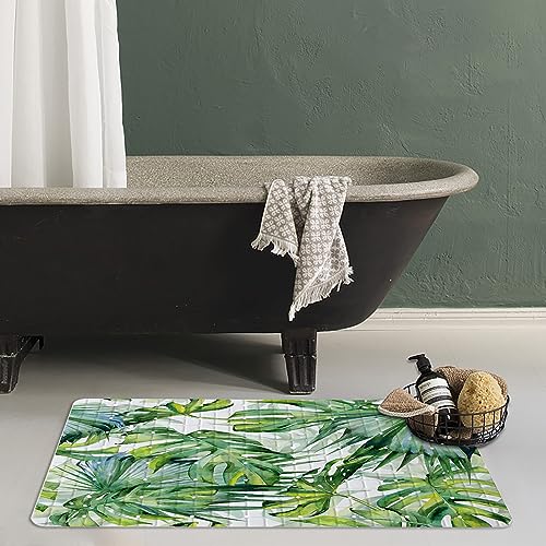 Green Leaves Bathtub Mat Non Slip Palm Leaf Bath Shower Mat 15x27 Tropical Banana Leaf Bath Tub Mat with Drain Holes Suction Cups Washable Botanical Monstera Bath Mat for Tub for Bathroom - color: Leaves