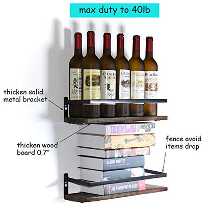 PHUNAYA Floating Shelves,Wall Mounted Shelf for Kitchen,Living Room,Bedroom,Bathroom Storage,Rustic Wood,Set of 2(Brown) - color: Brown