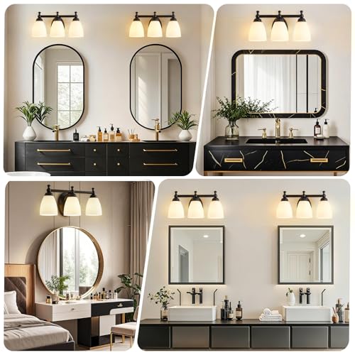 EJIAXIN Vanity Lights for Bathroom, 3-Light Modern Vanity Light Over Mirror Black Bathroom Light Fixture Bedroom Wall Sconces Lighting for Living Room Cabinet - color: Flat Black