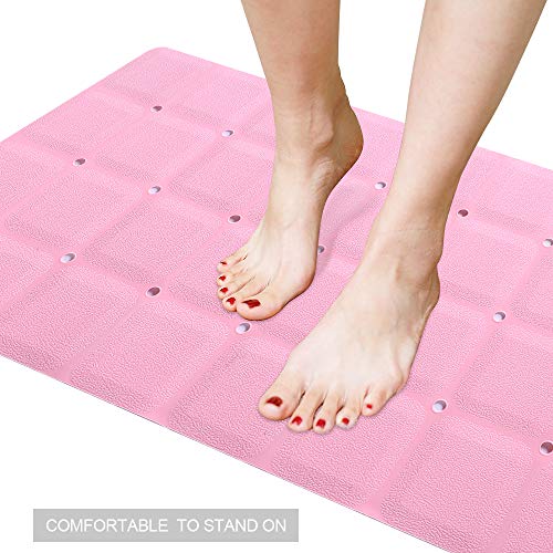 Webos Bathtub Mat Non Slip Soft Rubber Bathroom Bath No Suction Cups for Textured Tub Silicone Shower Bath Tub Mat(Pink, 28-inch x 14-inch) - color: Pink