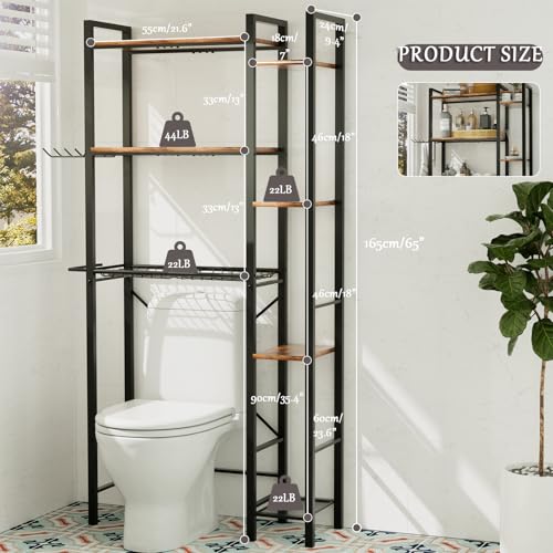 Over The Toilet Storage Cabinet, 3-Tier Bathroom Shelves Over Toilet, Easy Installation with Drain Basket, Side Rack, X Shape Side Guardrail, Freestanding Toilet Rack for Balcony, Laundry