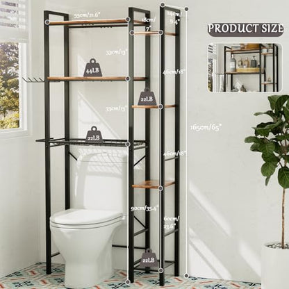 Over The Toilet Storage Cabinet, 3-Tier Bathroom Shelves Over Toilet, Easy Installation with Drain Basket, Side Rack, X Shape Side Guardrail, Freestanding Toilet Rack for Balcony, Laundry