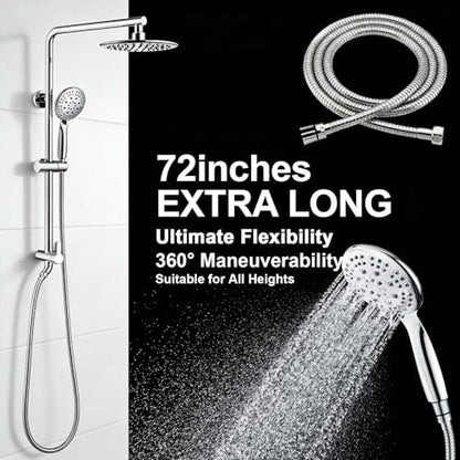 SonTiy 9" Shower Head with Handheld Spray, Rain Shower Heads System, 5 Spray Mode Handheld, Modern Shower System with Easy Reach Diverter, 72'' Hose and Height Adjustable Holder, Chrome - color: Chrome, style: 2.5 Gallons Per Minute-Round