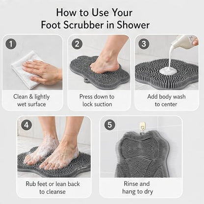 Shower Foot Scrubber Mat, Wall-Mounted, 11.8 x 11 in, 1 Pack | Foot Scrubber in Shower for Deep Cleaning & Exfoliation. Suction cups support floor foot care and wall back scrubbing. - color: Blue