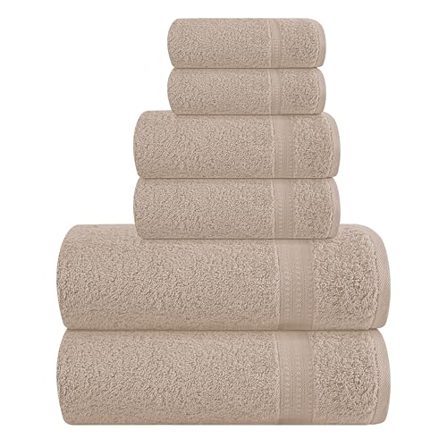 MyOwn 6 Piece Towel Set, 100% Combed Cotton - 2 Bath Towels, 2 Hand Towels, 2 Wash Cloths - 500 GSM Luxury Hotel Quality Ultra Soft Highly Absorbent Towel Set for Bathroom - Tan - color: Tan