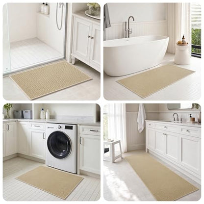 tchdio Bathroom Runner Rug, Absorbent Washable Thin Bath Mat, Non Slip Quick Dry Bath Rugs with Solid Rubber Backing, Low Profile Bath Mat, Beige, 24" x 48" - color: Beige, size: 4' x 2' (Rectangular)