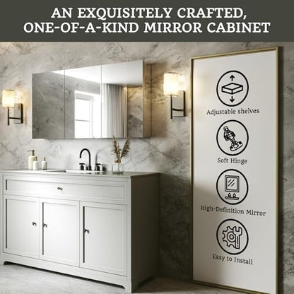 48 x 24 in Medicine Cabinet with Mirror and Side Panels, Silver | Surface or Recessed Medicine Cabinet Mirror with Storage, Adjustable Shelves, Aluminum Alloy Frame, Assembly Required - size: 48''x24''
