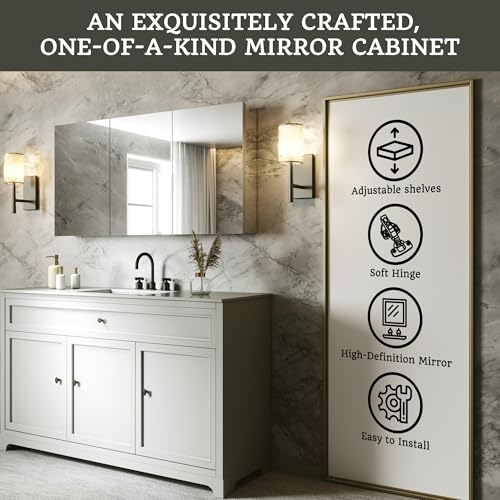 48 x 24 in Medicine Cabinet with Mirror and Side Panels, Silver | Surface or Recessed Medicine Cabinet Mirror with Storage, Adjustable Shelves, Aluminum Alloy Frame, Assembly Required - size: 48''x24''