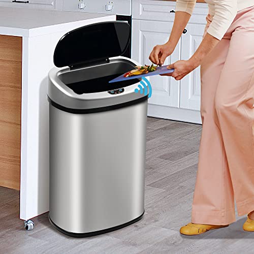 Kitchen Trash Can, 13 Gallon Automatic Gabage Can with Lid and Motion Sensor for Kitchen Home Office Bedroom Bathroom Living Room, Kitchen Garbage Can Touchless Trashcans Stainless Steel Can - color: SILVER