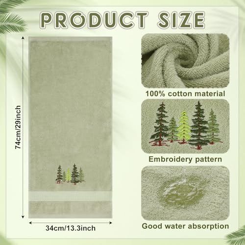 SmoothNovelty 2 Pcs Forest Hand Towels Gray Green Bathroom Decor 14x29 Inch Embroidered 100% Cotton Soft Absorbent Nature Scene Decorative Hand Towels for Bathroom Kitchen - style: Forest