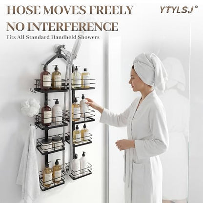 4-Tier Hanging Shower Caddy for Handheld Showerhead, Heavy-Duty Stainless Steel with Dual-Rotating Clamp, Matte Black - color: 4 Tier-Black