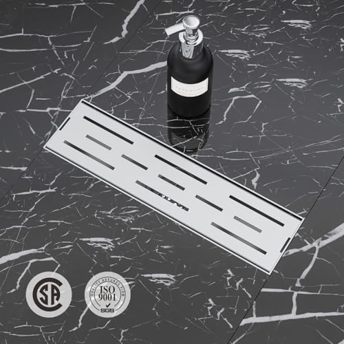 ELLO&ALLO 12 Inch Linear Shower Drain Brushed Nickel, SUS304 Stainless Steel Rectangle Shower Floor Drain with Removable Pattern Grate - color: Brushed Nickel, size: 12 In Grid Cover