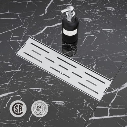ELLO&ALLO 12 Inch Linear Shower Drain Brushed Nickel, SUS304 Stainless Steel Rectangle Shower Floor Drain with Removable Pattern Grate - color: Brushed Nickel, size: 12 In Grid Cover