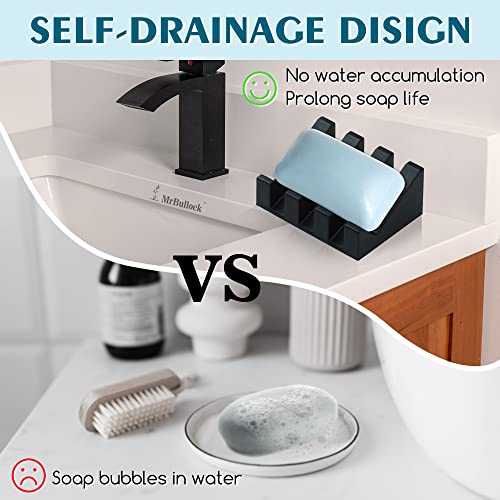 Self Draining Silicone Soap Dish Holder Waterfall Tray, 2 Pack Black | Waterfall design drains fast to keep soap dry, non-slip silicone base anti slide, soap saver for bathroom & kitchen - color: Black, size: 2