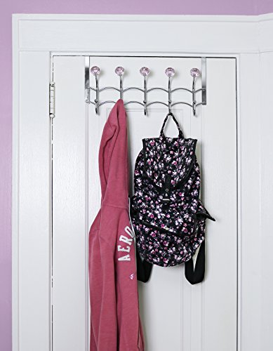 Over the Door Hooks Rack Pink Acrylic Hanger | Decorative, Girls Room, Stainless Steel Organizer, Purse Door Hanger Towel Rack (10 Hooks)