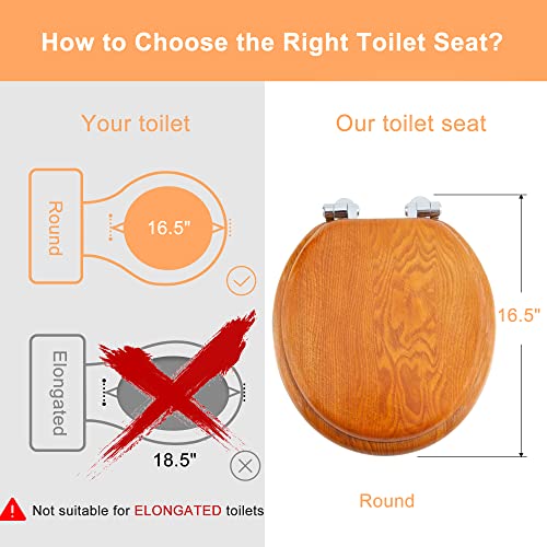 Angel Shield Toilet Seat Round Wood Veneer Natural Soft Close | Quick Release Metal Hinges, Adjustable Fit for Standard Round Toilets, Easy to Install&Clean - color: Wood, size: Round