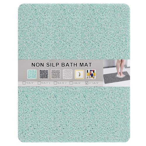 Nonslip Bathtub Mat, Anti Slip Bath Mat 0.6" Extra Thick, Quick Dry Bath Tub Anti Slip Shower Mat, Loofah Non-Slip Bath Mat for Tub Bathroom Pool Kitchen Entryway Home Hotel(Blue 24x27) - color: Blue, size: 27" x 24" (Rectangular)