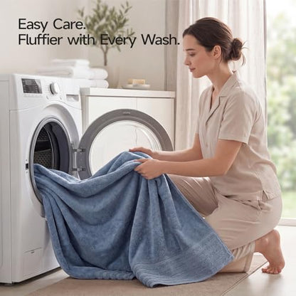 ecolook Soft Bath Towels 2 Pack, 100% Cotton Ultra Absorbent & Quick-Drying | Luxury Lightweight with Hanging Loop, Blue towels for Bathroom Shower Gym Travel - color: Light Blue